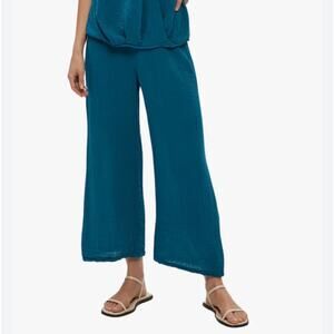 Michael Stars Ashton Mid Rise Crop Pants Double Gauze Blue Size L NWT Wide Leg